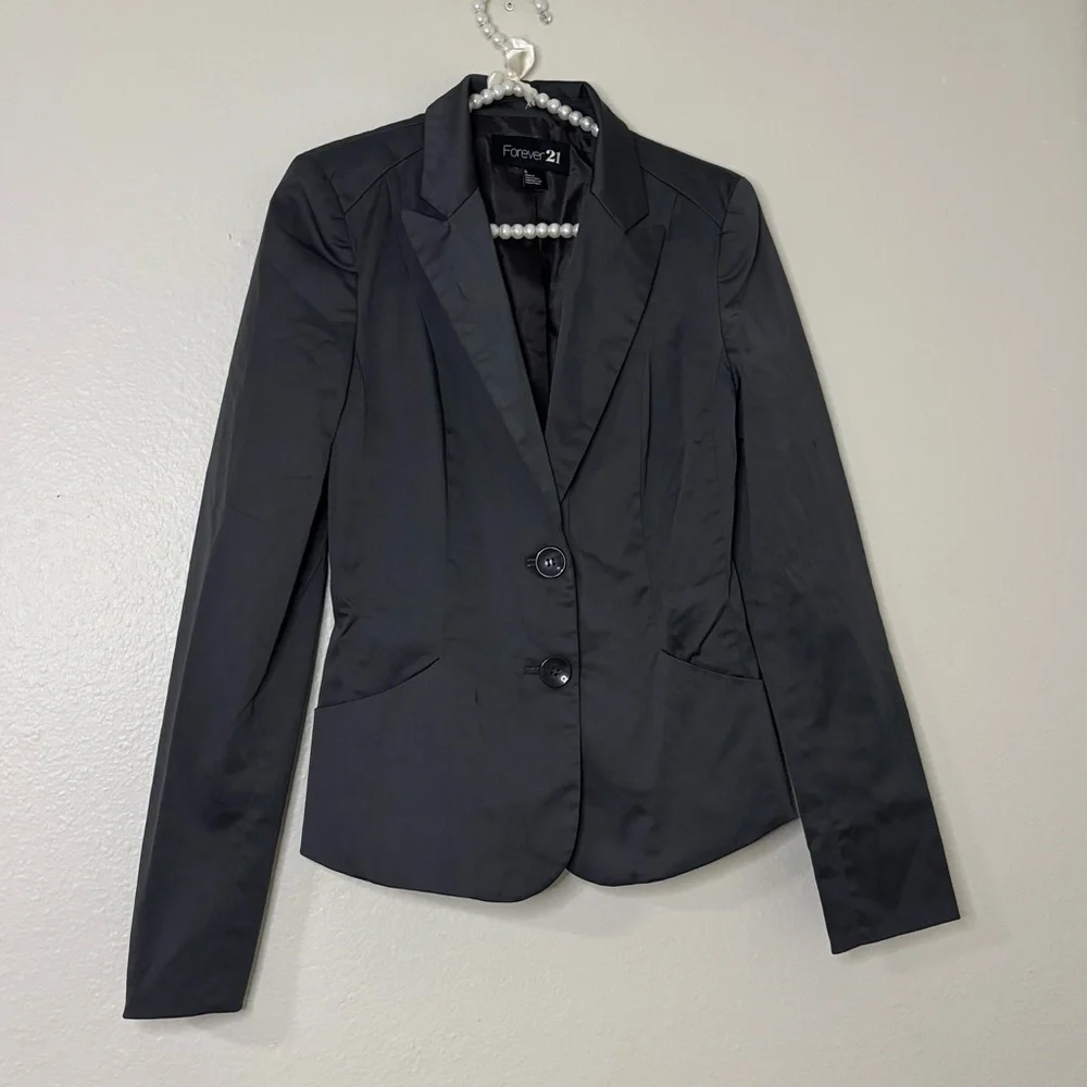 Forever 21 Women Gray Satin Double Breasted Fitted Blazer - Picture 9 of 10